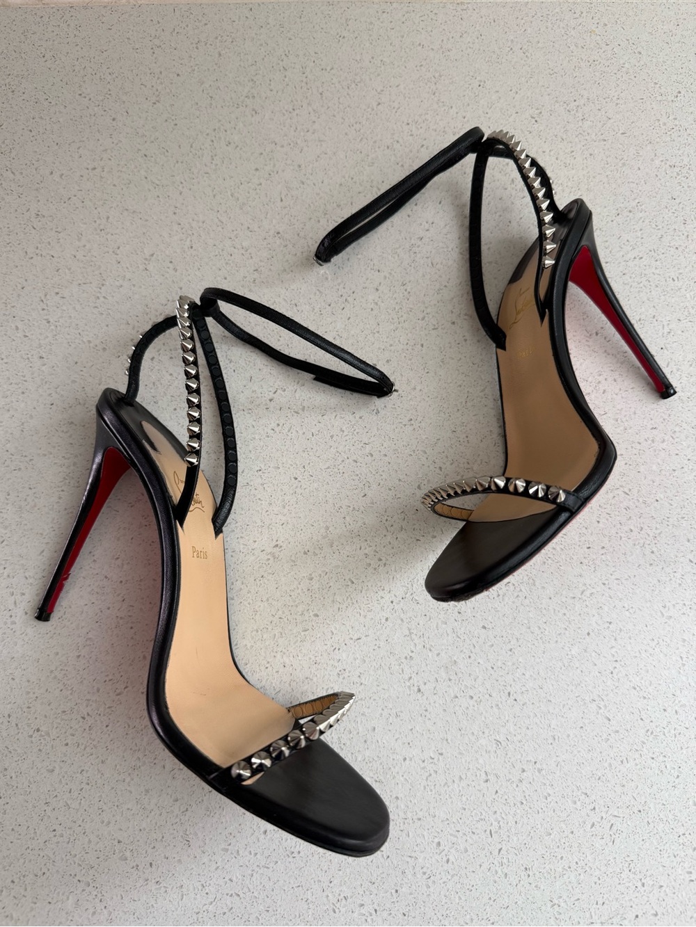 Christian Louboutin So Me Studded Black Leather Sandals Size EU 39 US 9 - Picture 6 of 8